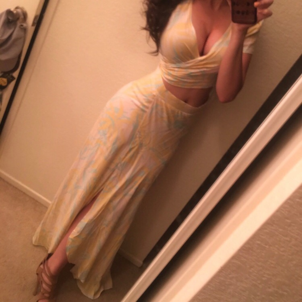 Matching maxi skirt and tie front top